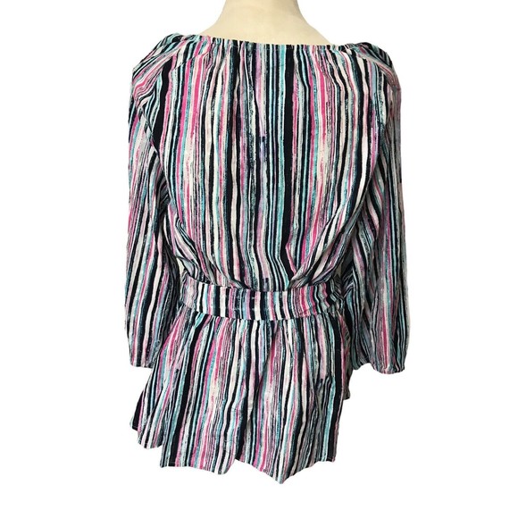 Lane Bryant 22/24 Stripe Overlap Elastic Tie Waist Peplum Cotton Embroidered Top - Picture 8 of 10